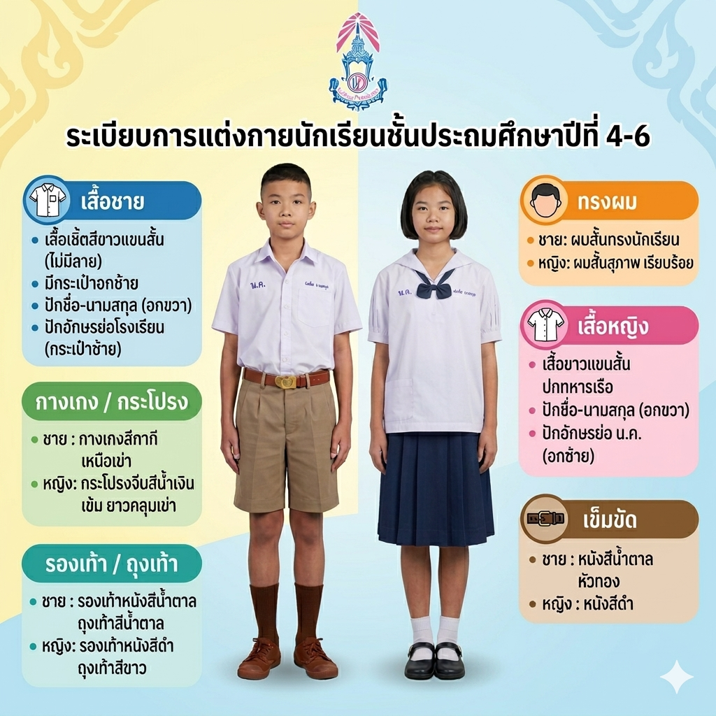 ระเบียบการแต่งกายชุดนักเรียนระดับชั้น​ป.4-6 โรงเรียนบ้านหนองคูณ